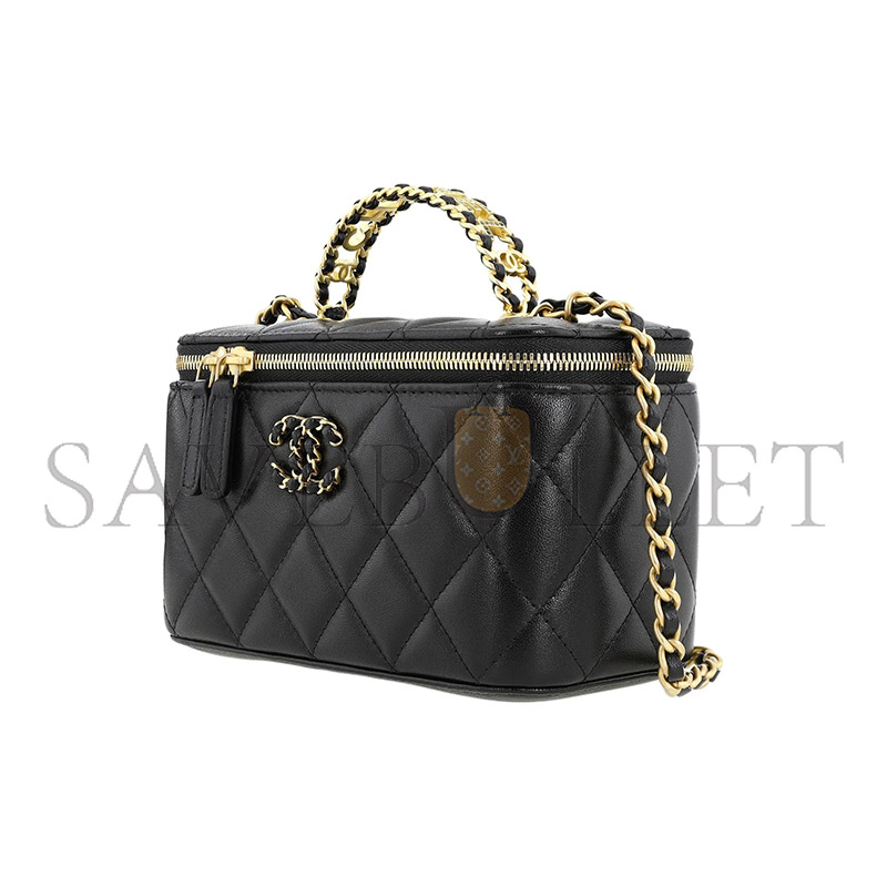 CHANEL BLACK ARGYLE LAMBSKIN COSMETIC BAG WITH GOLD HARDWARE AP3663 (16*10*9cm)